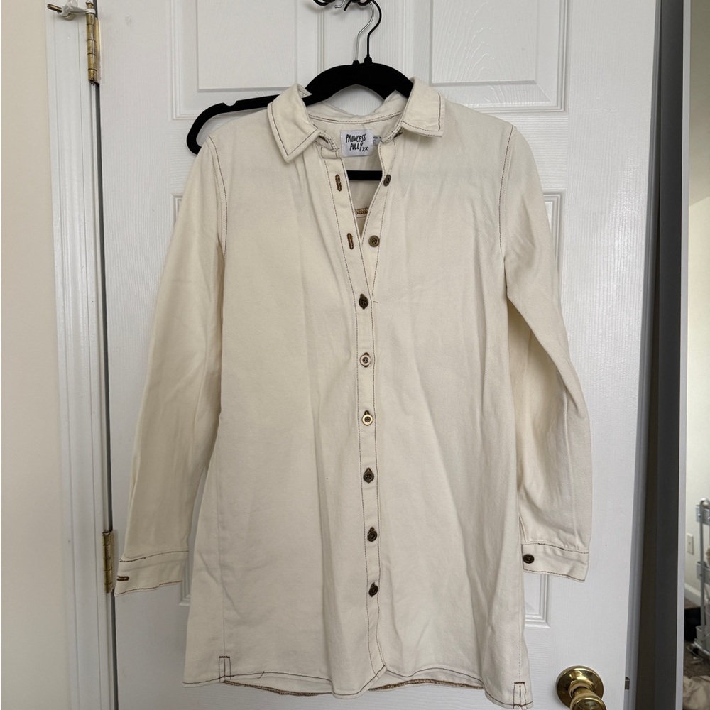 Princess Polly Cream Button-Front Shirt Dress